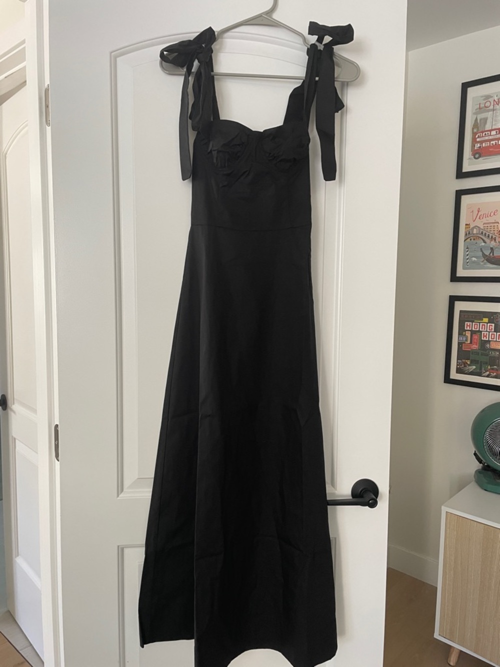 Tie-Shoulder Black Midi Dress - Picture 2 of 5